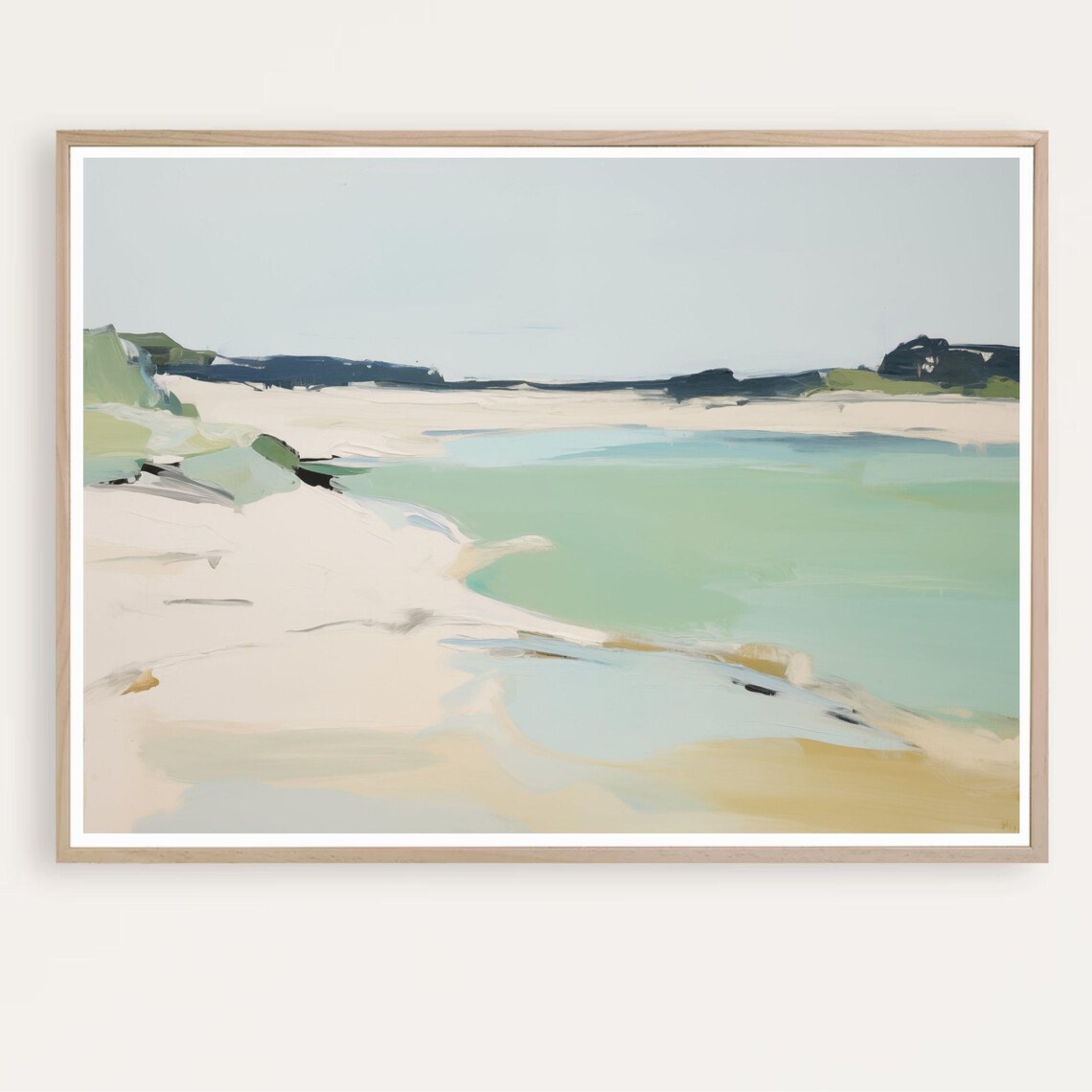 Minimalist Pale Beach Abstract Soft Beige and Turquoise Seascape Poster