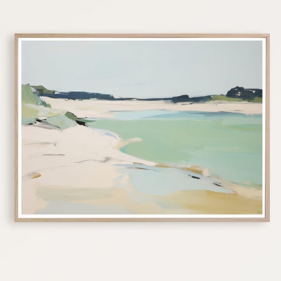 Abstract Beach Print Ocean Painting Coastal Landscape Wall Art Seascape Calm Printdigital