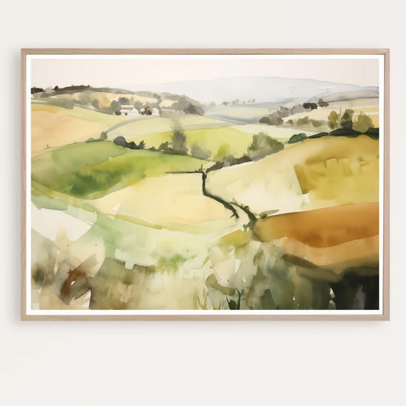 Modern Landscape Painting Art English Countryside Print Watercolor Abstract Wall Instant