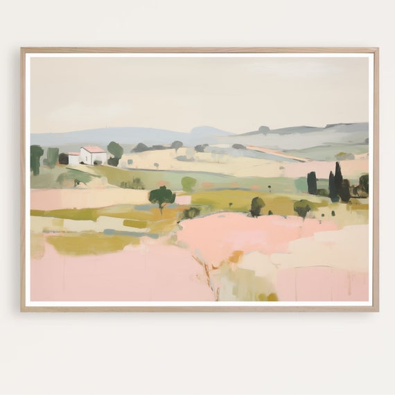 Large Abstract Landscape Painting Watercolor Pink Print Summer