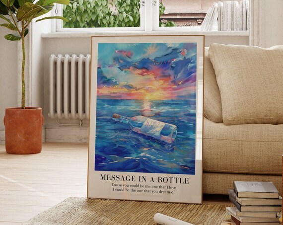 Taylor Swift Message In A Bottle Sunset Ocean Watercolor Poster