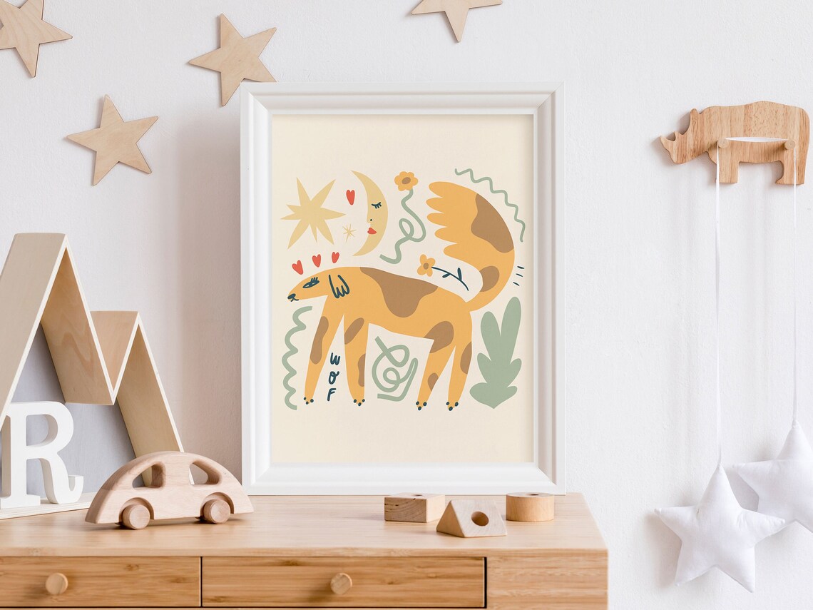 Funky Dog Print, Boho Kids Room Art Print - Image 5