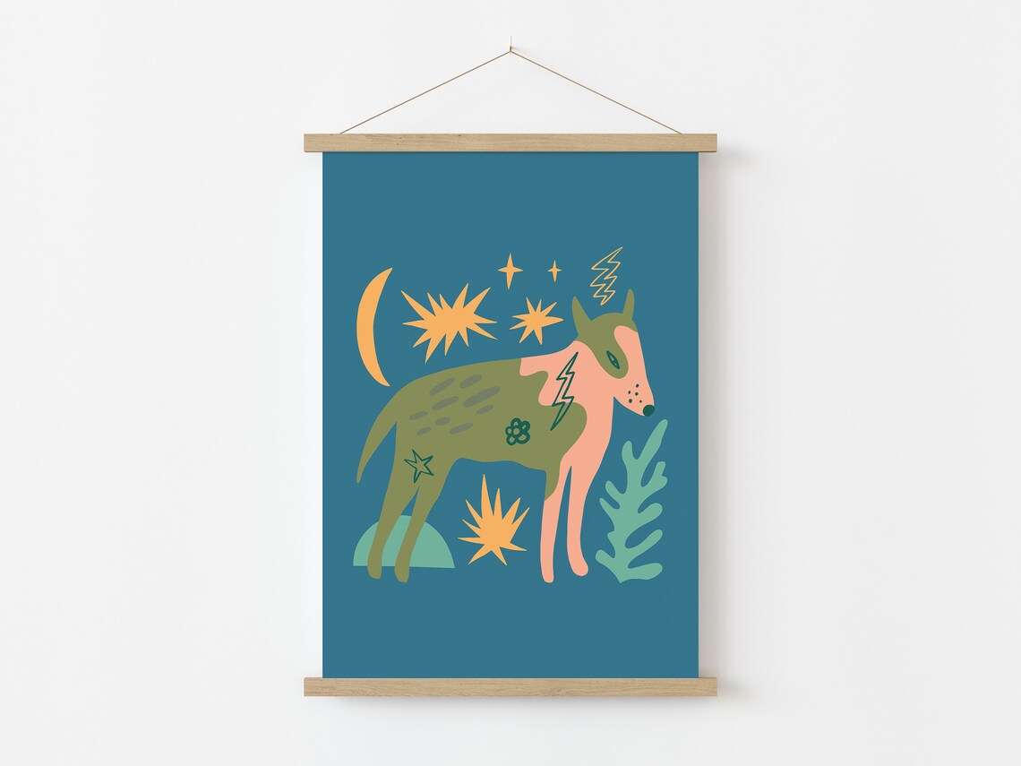Retro Abstract Dog Boho Kids Art Print - Image 2
