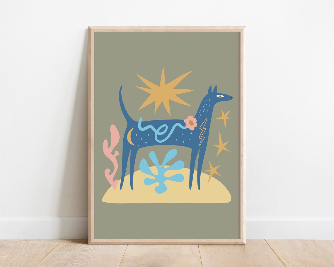Kids Dog Poster, Boho Nursery Decor Art Print