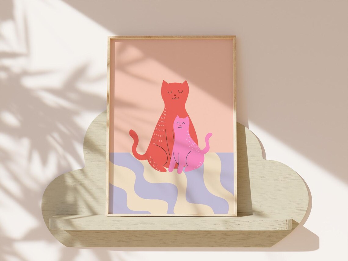 Pink Cat Print, Colorful Playroom Nursery Poster - Image 5