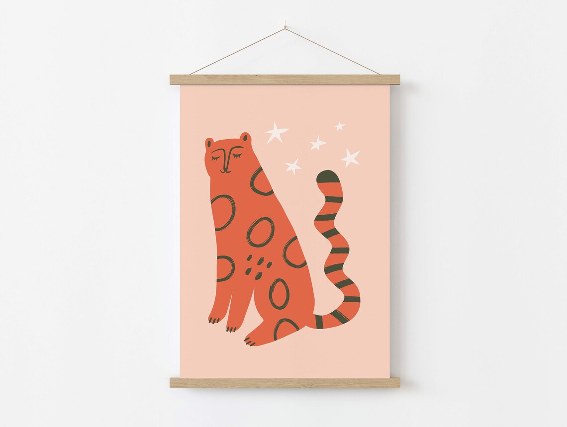 Orange Cat Print, Boho Kids Room Poster - Image 2