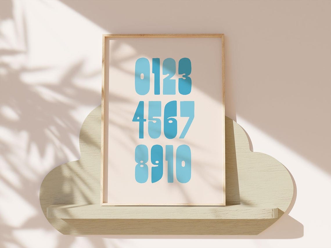 Blue Number Chart 0 To 10 Chunky Bold Kids Learning Wall Poster - Image 2