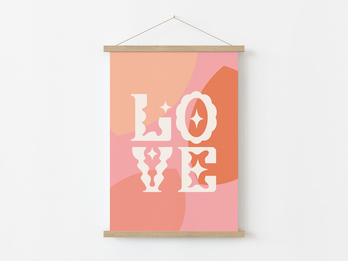 Retro LOVE Typography Poster with Pink and Orange Wavy Background - Image 3