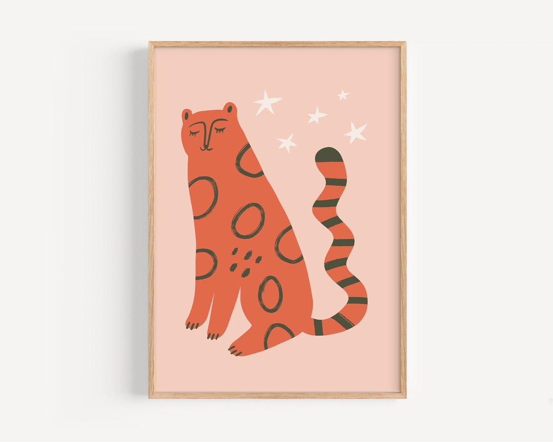 Orange Cat Print, Boho Kids Room Poster