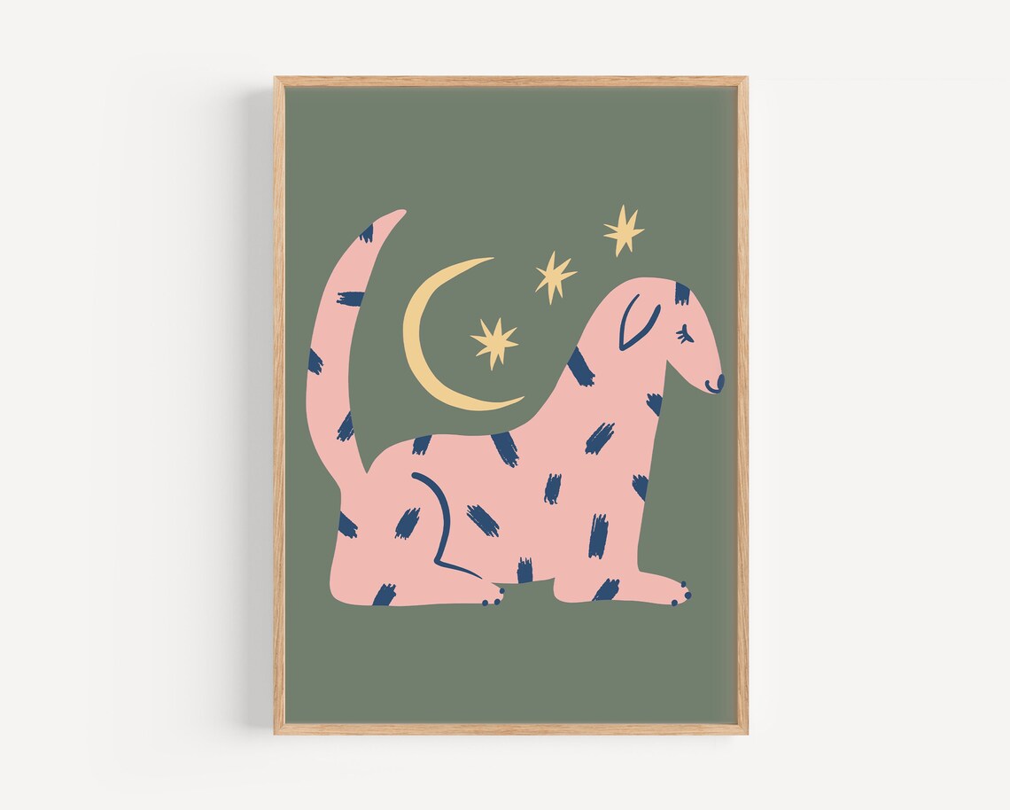 Dreamy Dog Kids Print, Retro Nursery Decor