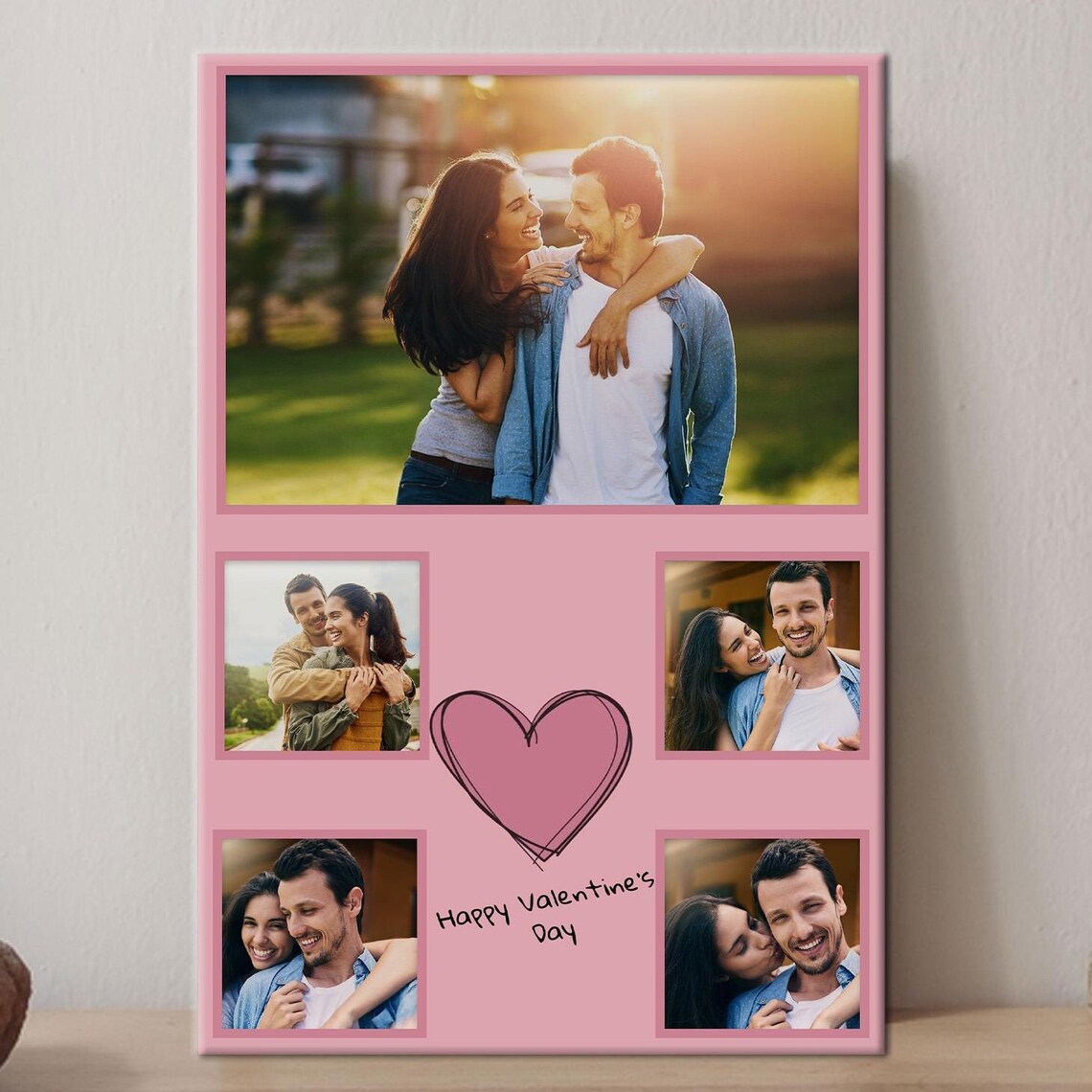 Happy Valentines Day Pink Photo Collage Couple Memory Gift Print