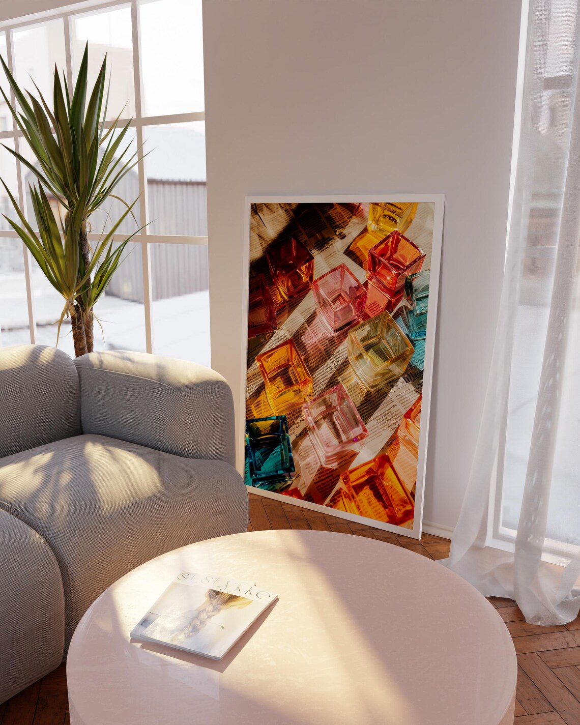 Colorful Glass Cubes Light And Shadow Modern Photo Art Poster