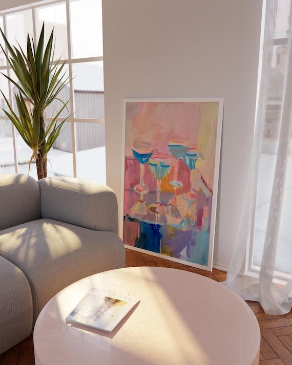 Pastel Cocktail Glasses Abstract Matisse Style Bar Art Poster