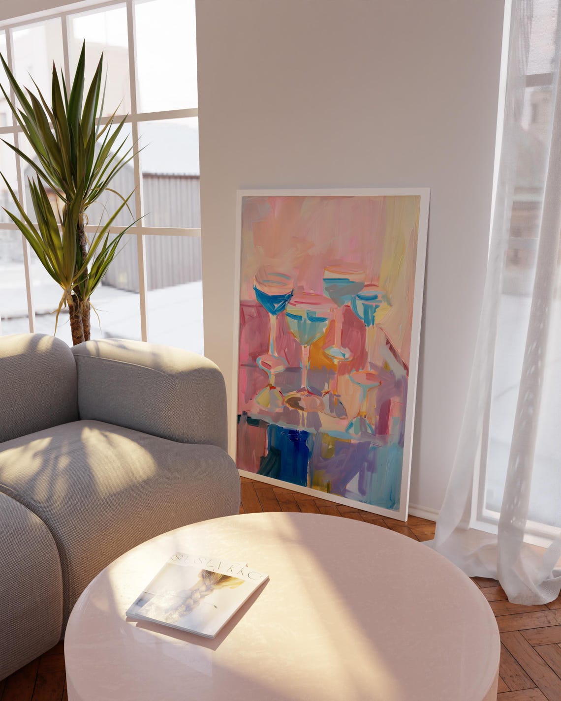 Pastel Cocktail Glasses Abstract Matisse Style Bar Art Poster