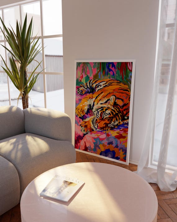 Tiger Poster Maximalist Decor Colorful Art Bedroom Wall Drawing Trendy Printsjungle