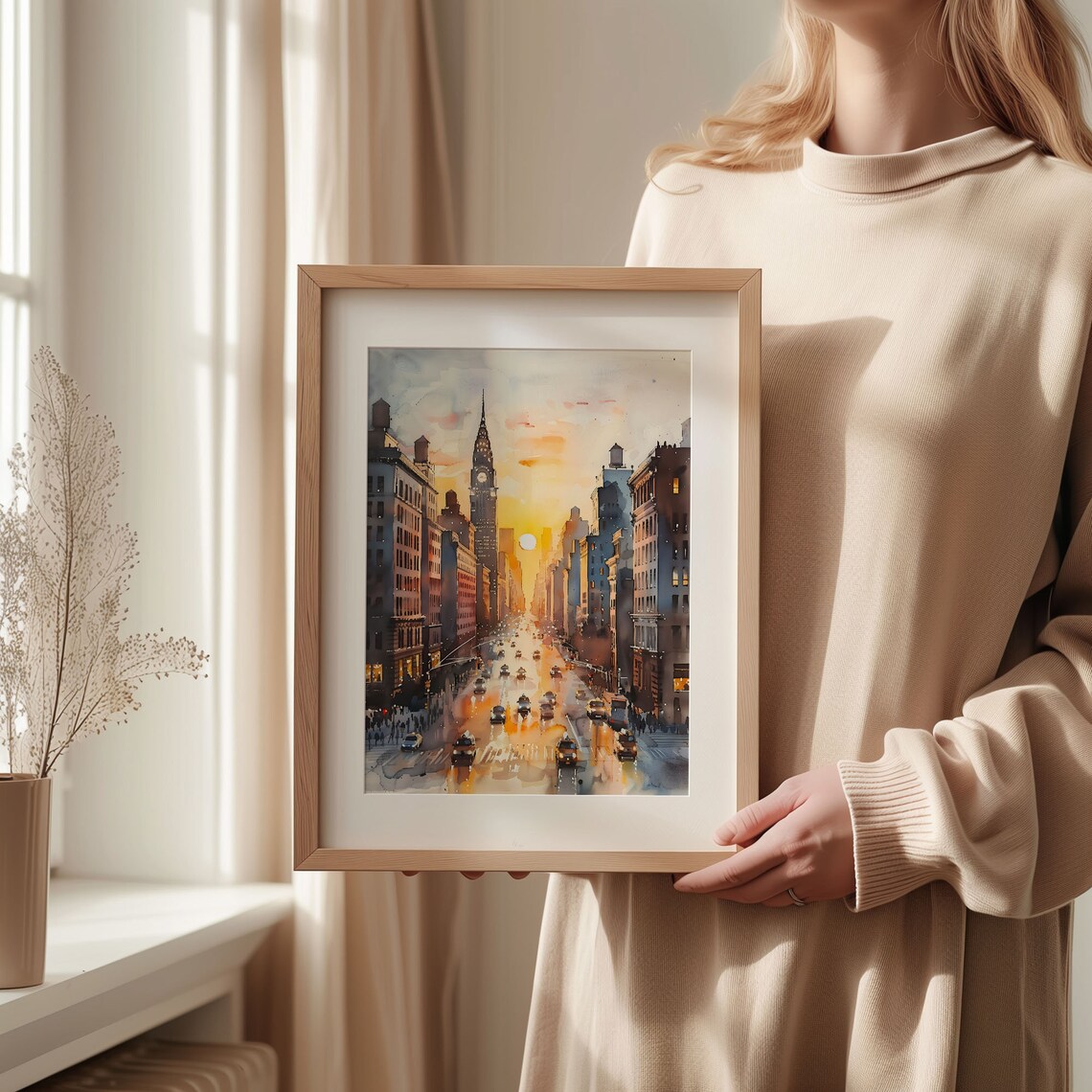 New York Skyline Watercolor Travel Poster, NYC Cityscape - Image 2