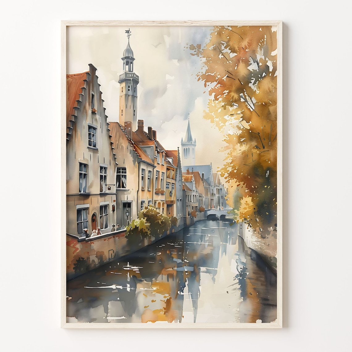 Bruges Watercolor Travel Poster, Belgium Wall Art