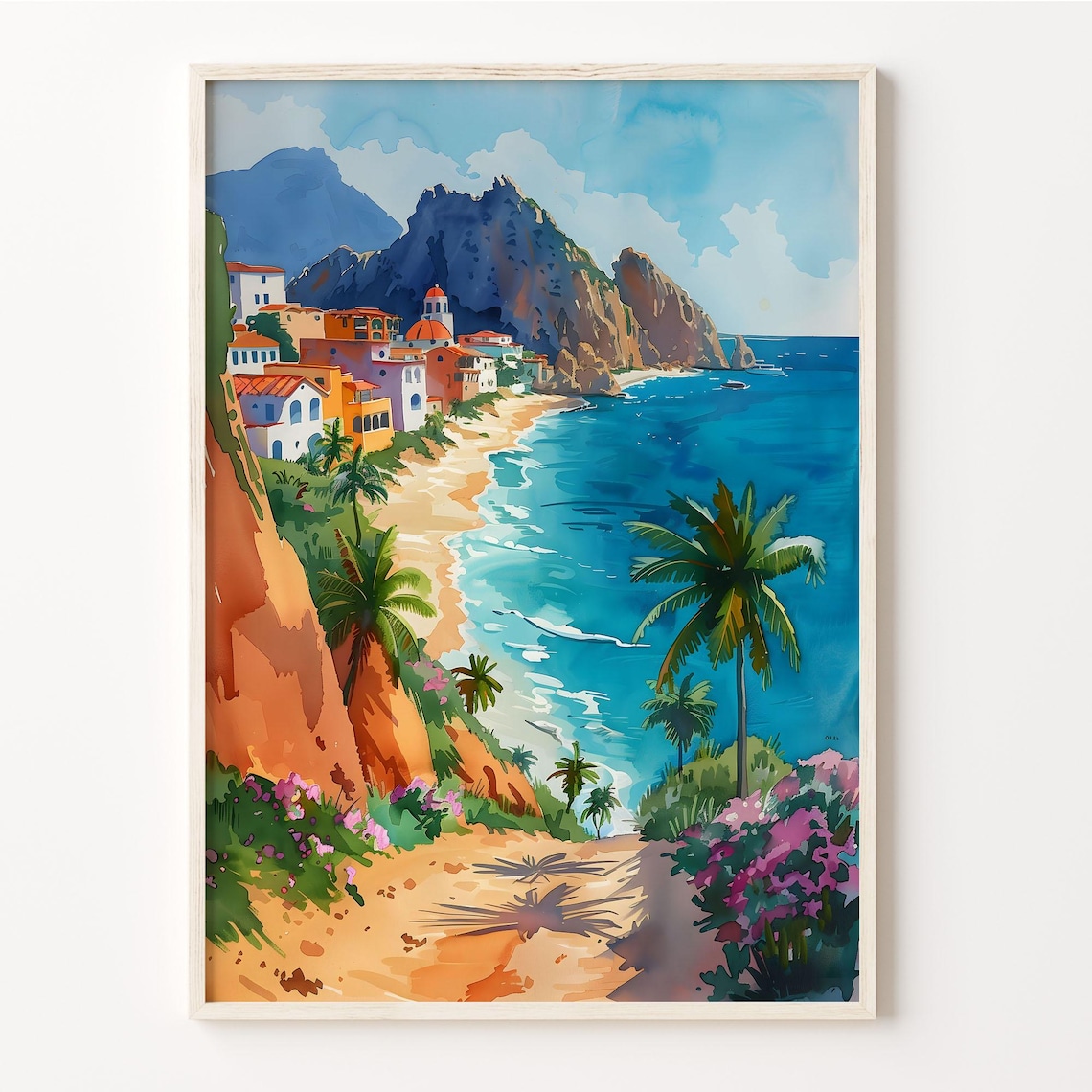 Cabo San Lucas Watercolor Travel Poster, Mexico