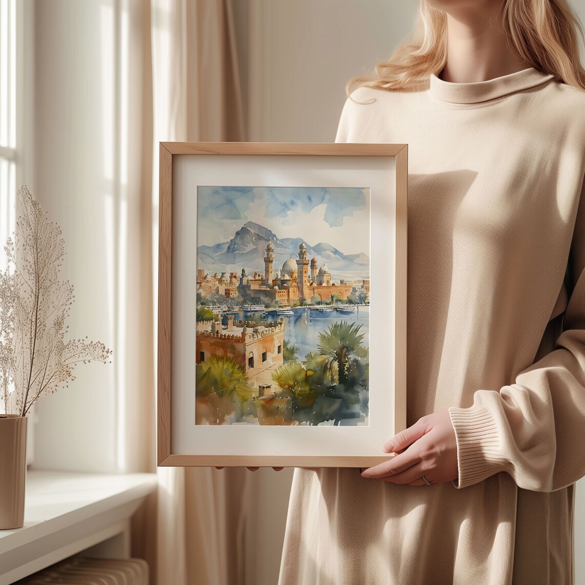 Cairo Egypt Watercolor Poster, Pyramids of Giza - Image 2
