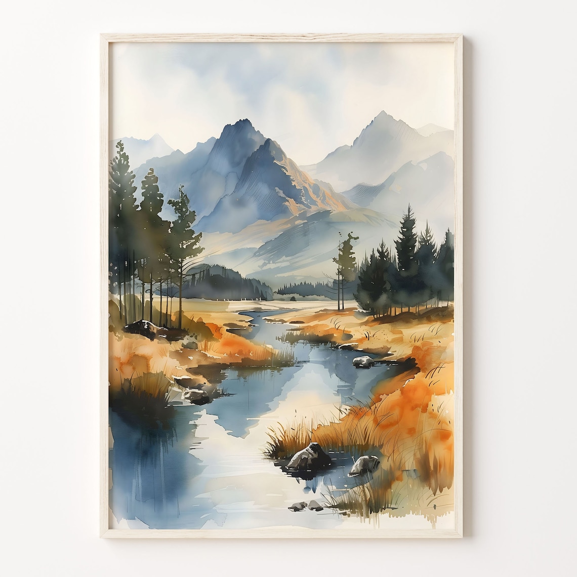 Scottish Highlands Watercolor Painting Art Print