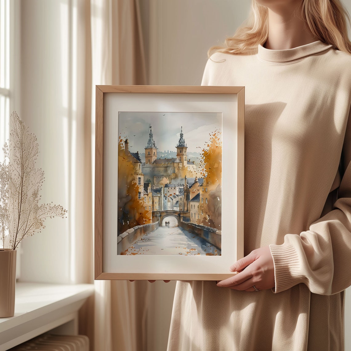 Bath England Watercolor Poster Twin Spires Arched Bridge Autumn - Image 2