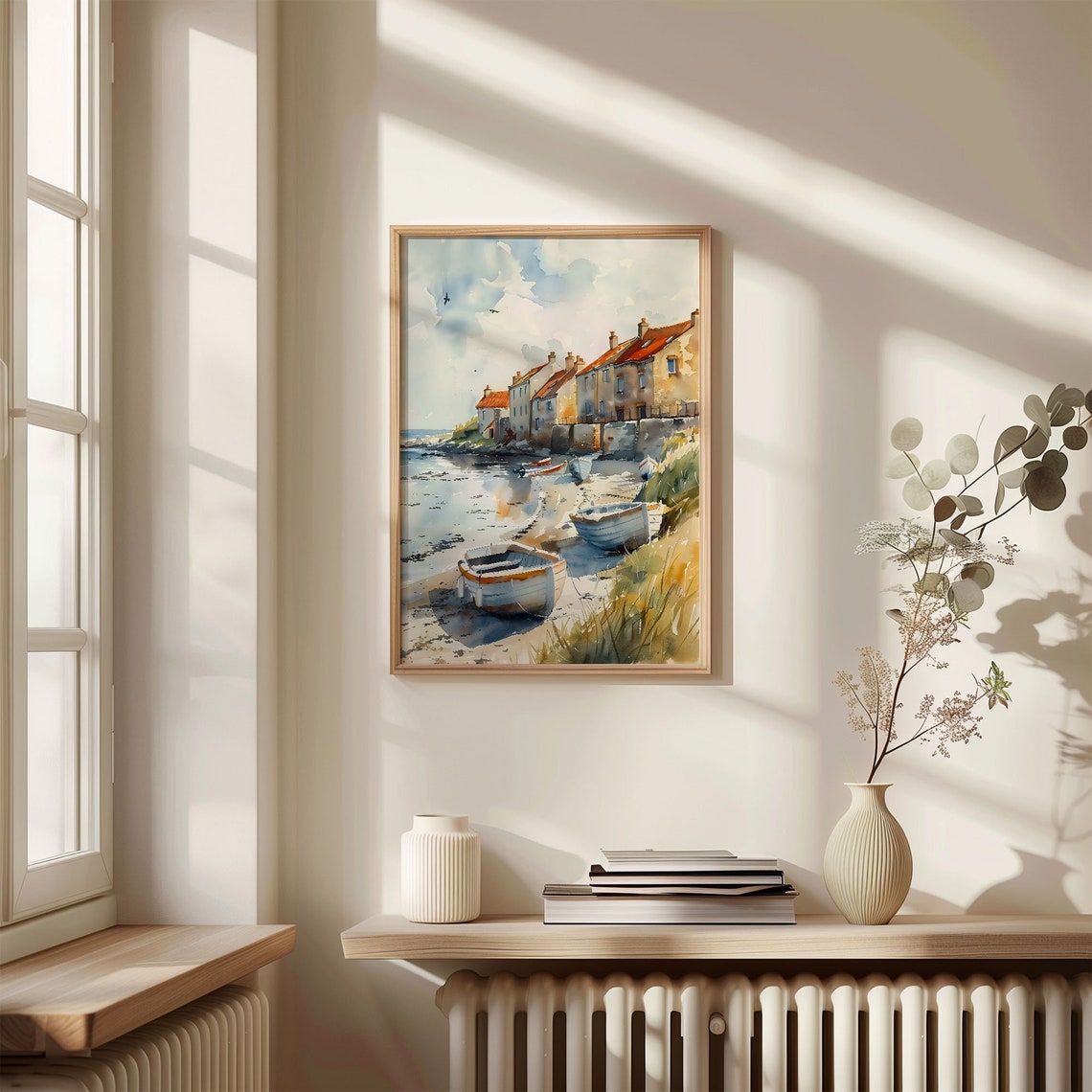 Beadnell Northumberland Fishing Village Boats Watercolor Poster - Image 4