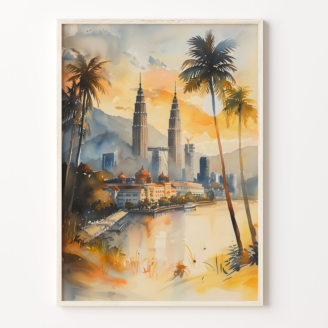 Kuala Lumpur Watercolor Travel Poster, Malaysia