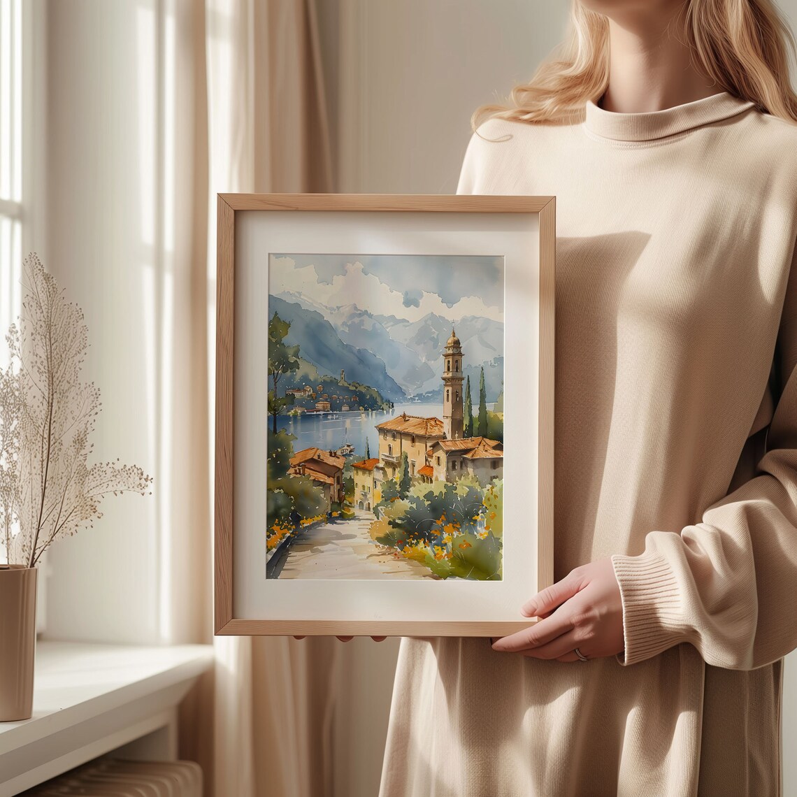 Lake Como Watercolor Painting, Italy Travel Poster - Image 2