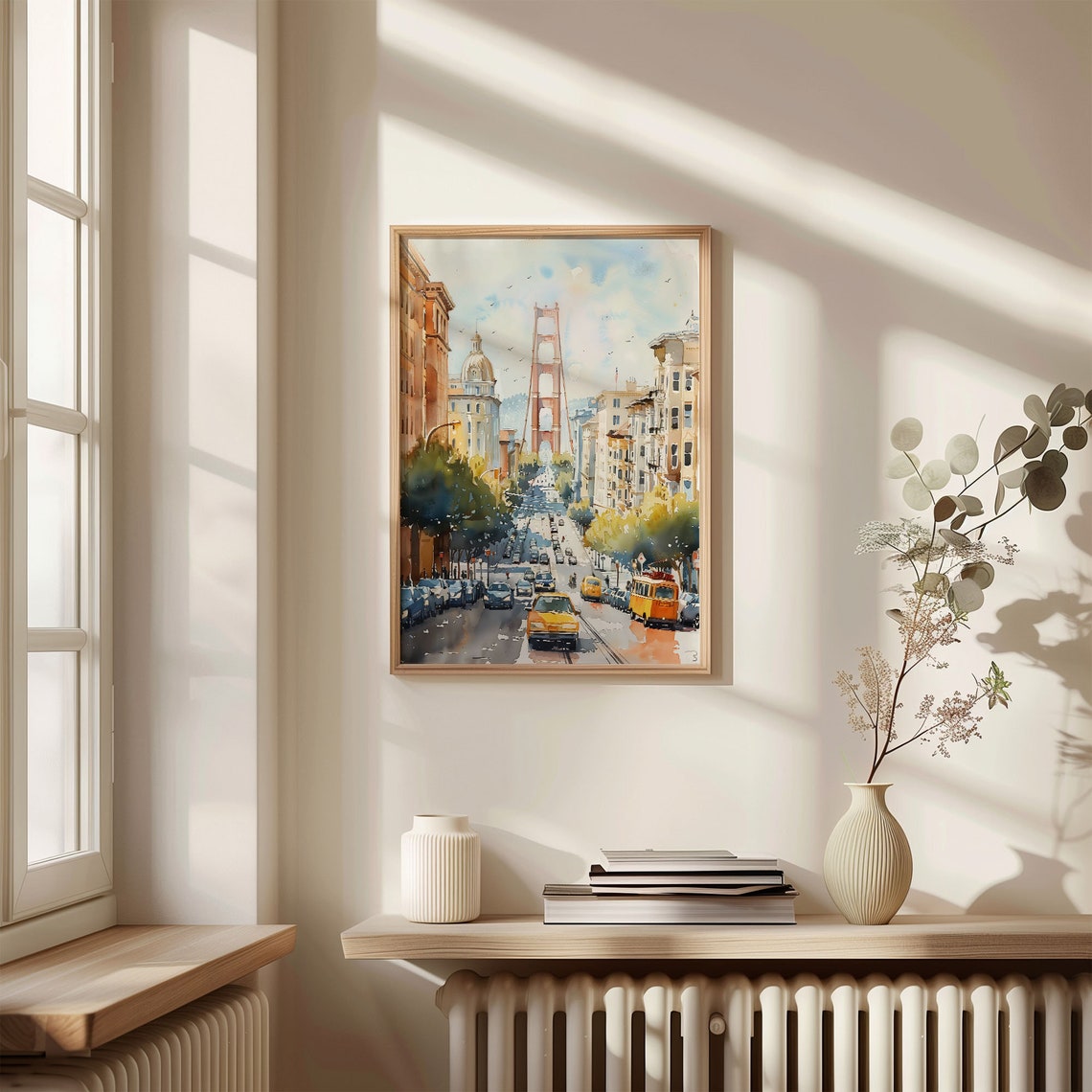 San Francisco Golden Gate Iconic Street Scene Watercolor Poster - Image 4
