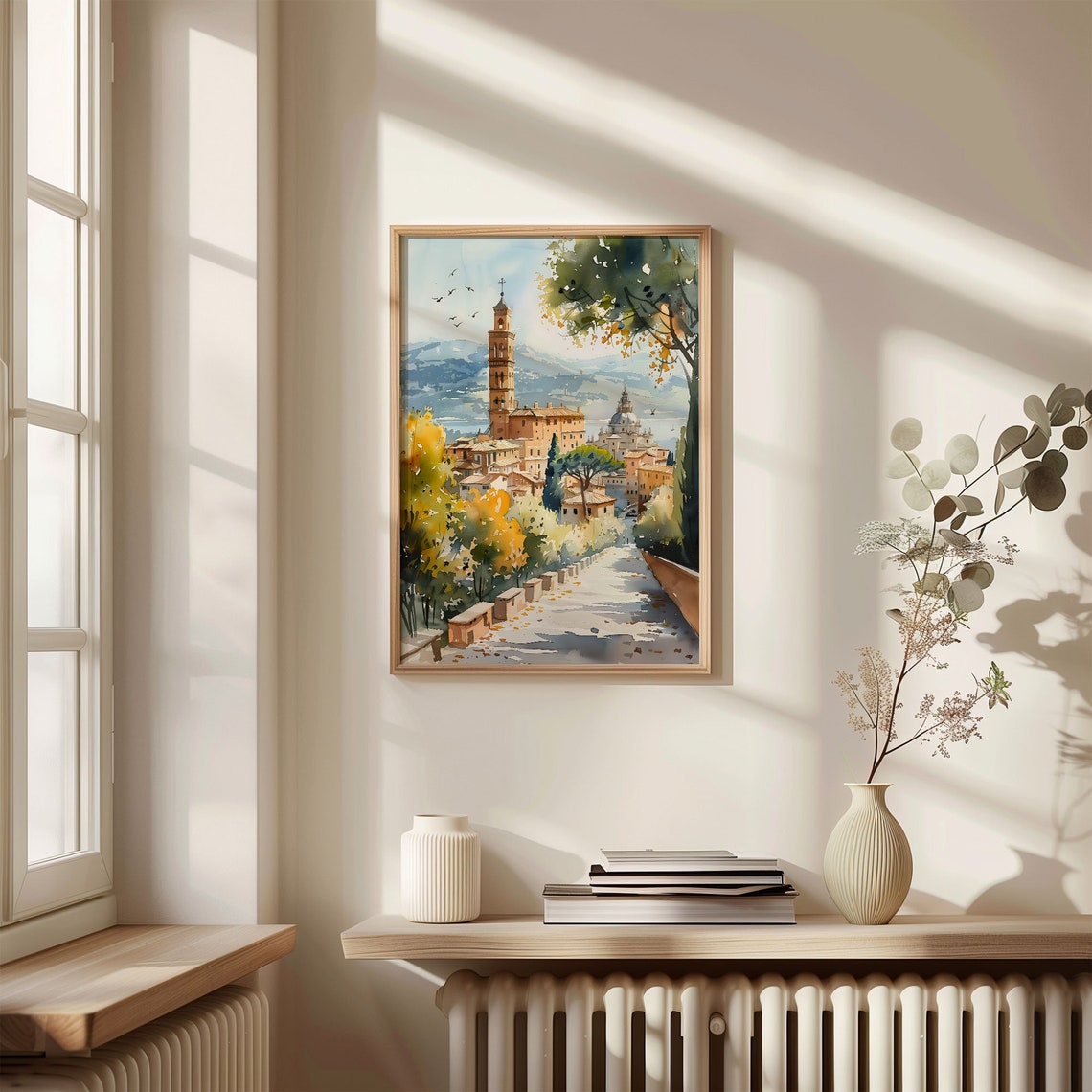 Rome Old Town Bell Tower Dome Golden Light Watercolor Poster - Image 4
