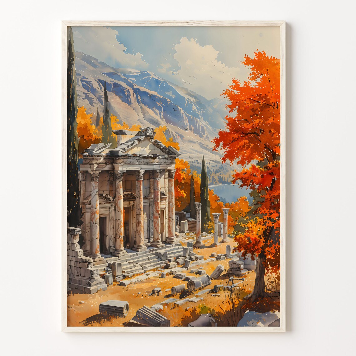 Ephesus Watercolor Travel Poster, Wall Art Print