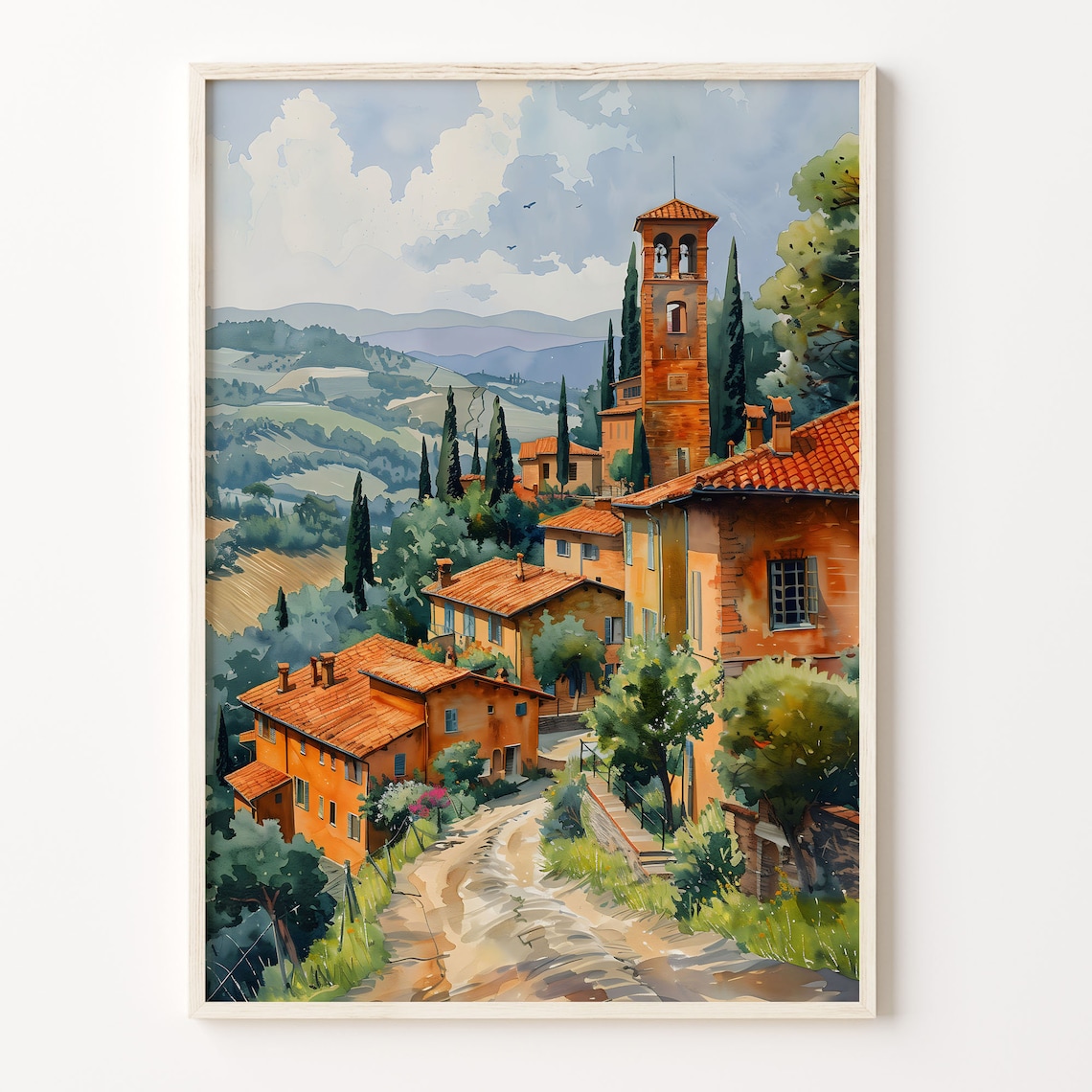 Tuscany Watercolor Painting, Italy Travel Poster