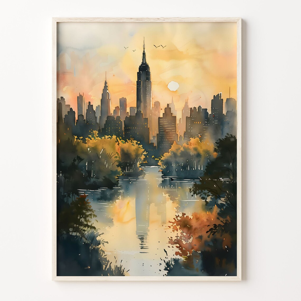 New York Skyline Watercolor Travel Poster, NYC