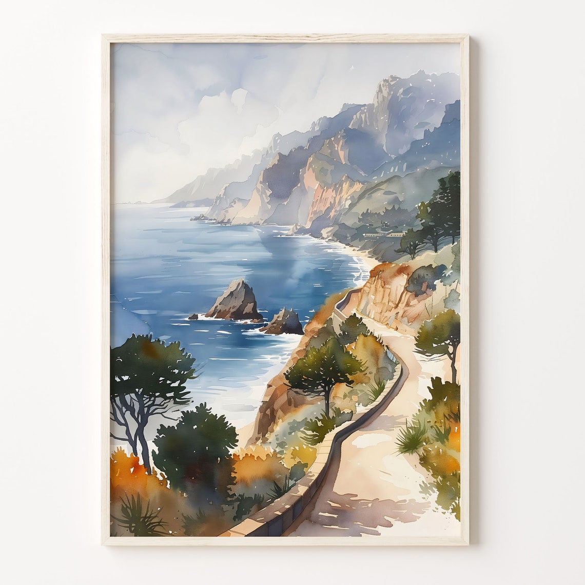 Big Sur Scenic California Coastal Highway Cliffs Watercolor Poster