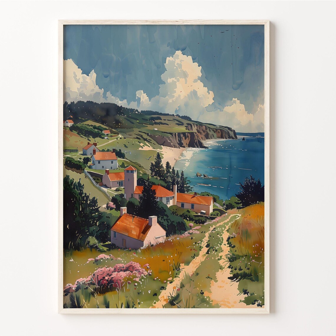 Woolacombe Watercolor Travel Print, Devon Poster