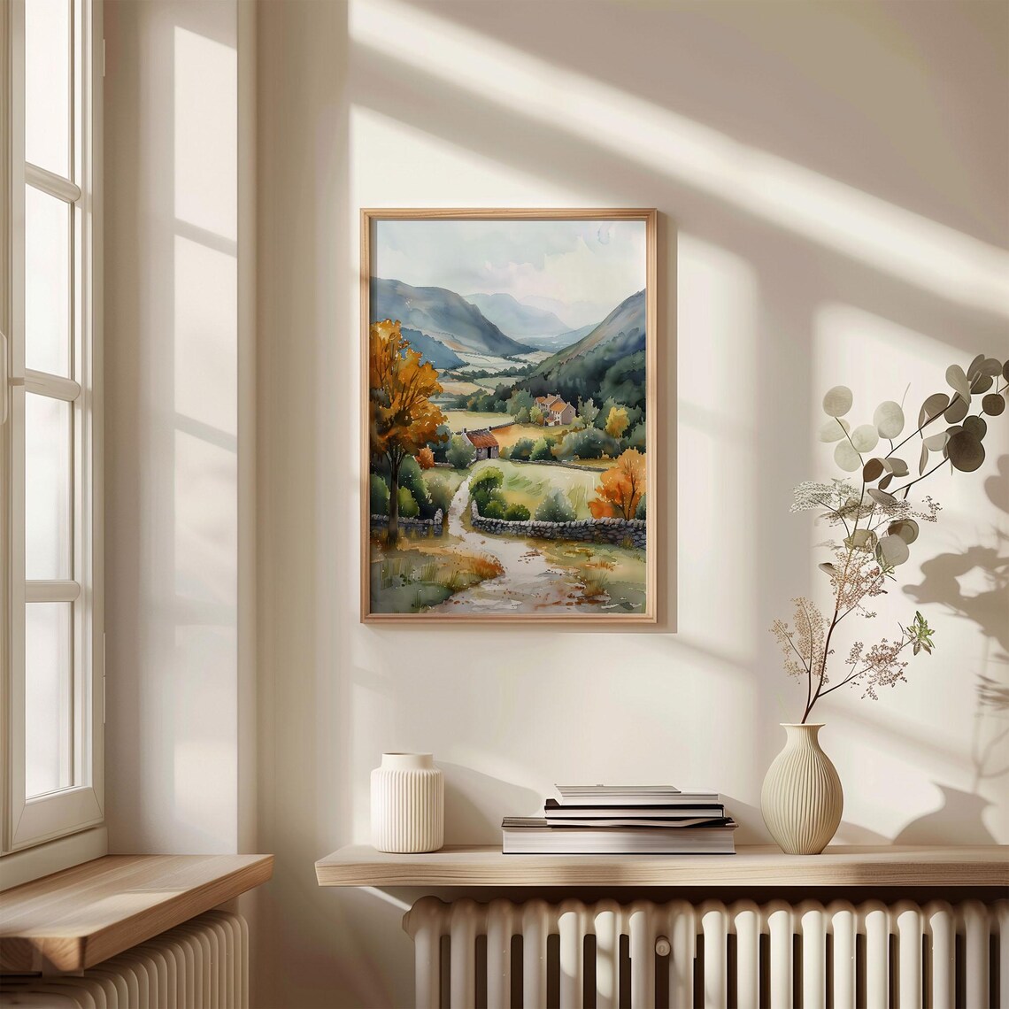 Yorkshire Dales England Autumn Valley Stone Walls Farmhouse Watercolor Poster - Image 4
