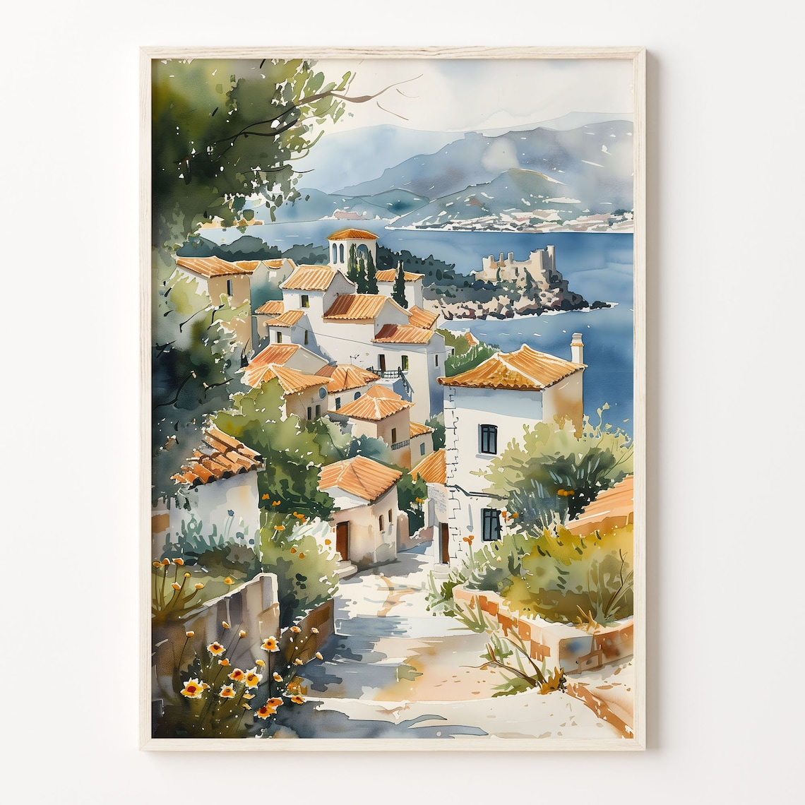 Rhodes Watercolor Travel Poster, Greece Wall Art
