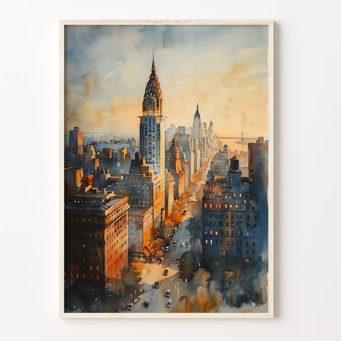 New York Skyline Watercolor Art Print, Cityscape