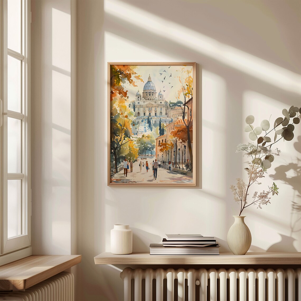 Rome Saint Peters Basilica Autumn Avenue Watercolor Travel Poster - Image 4