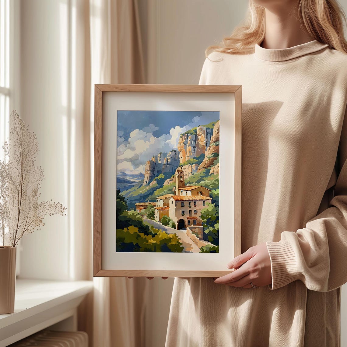 Montserrat Monastery Mountain Watercolor Spain Landscape Poster - Image 3