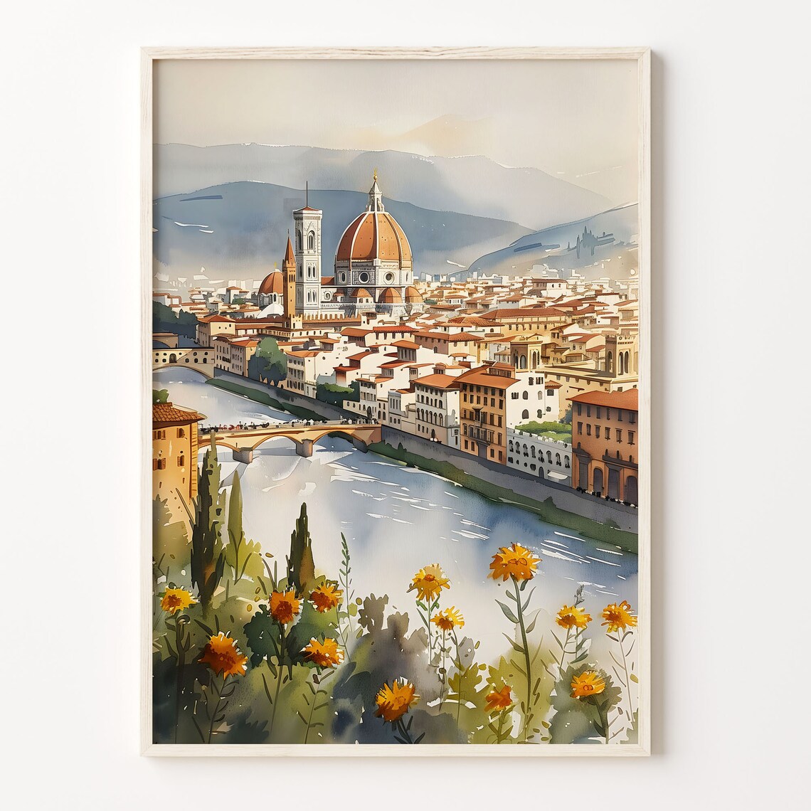 Florence Watercolor Travel Poster, Italy City Art