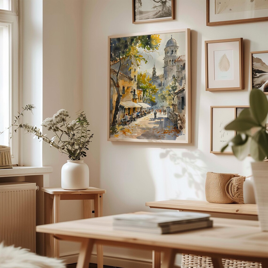 Barcelona Old Town Cathedral Street Watercolor Painting Poster - Image 3