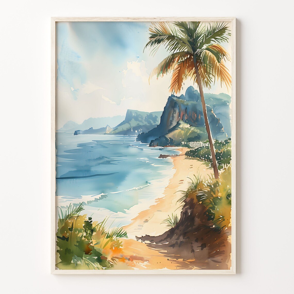 Mauritius Watercolor Travel Poster, Indian Ocean View