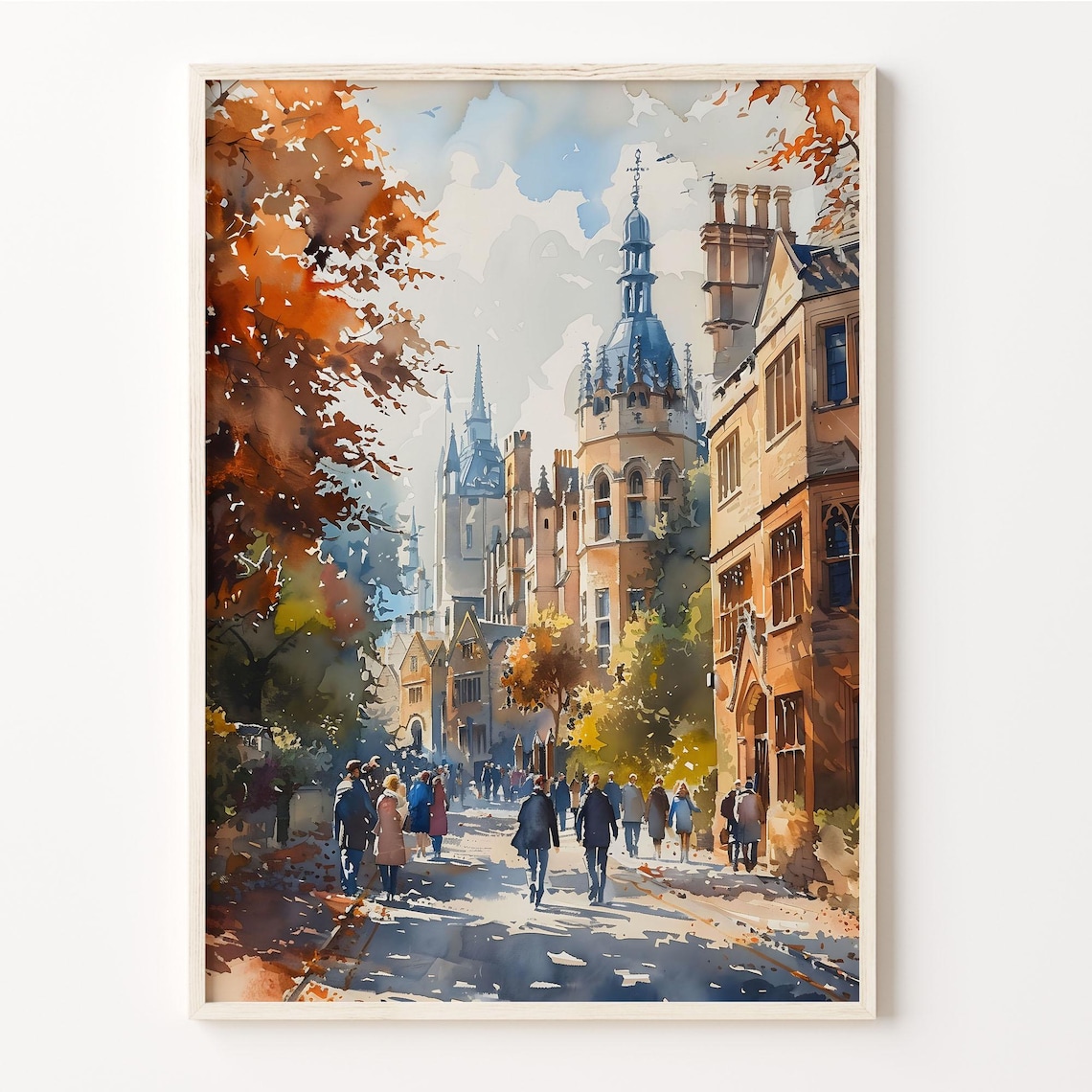Oxford UK Watercolor Travel Poster, United Kingdom