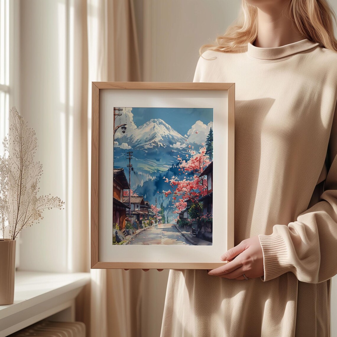 Mount Fuji Watercolor Travel Poster, Japan Asia Art Print - Image 2