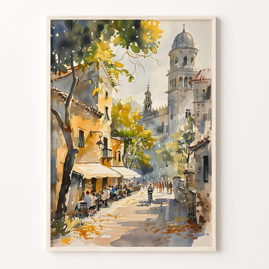 Barcelona Old Town Cathedral Street Watercolor Painting Poster