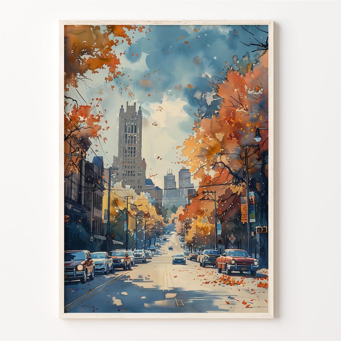 Winnipeg Autumn Downtown Street Fall Foliage Watercolor Poster
