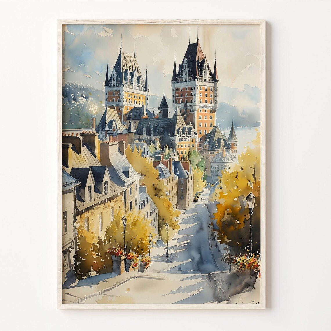 Quebec City Watercolor Travel Poster, Frontenac