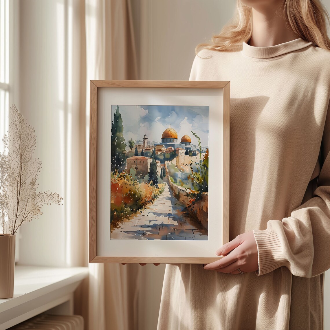 Jerusalem Watercolor Travel Poster, Israel Wall Art - Image 2