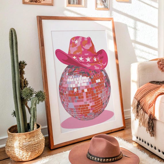 Pink Cowboy Hat Disco Ball Art